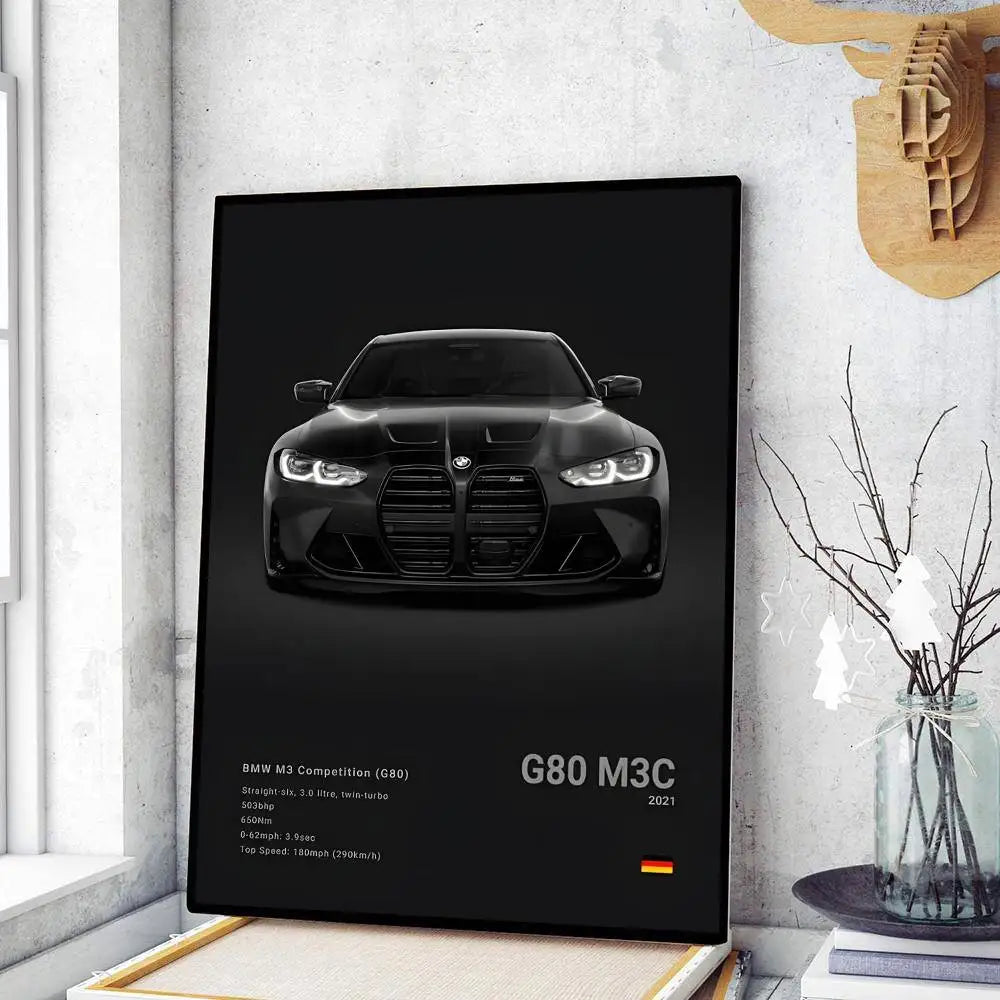 Classic sports car M3 M4 Poster Self-adhesive Art Waterproof Paper Sticker Coffee House Bar Room Wall Decor