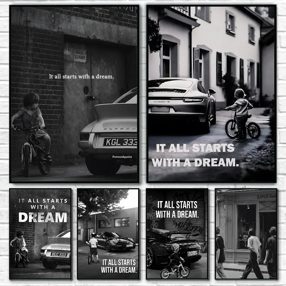 1PC Luxury Super Cars Motivational Quote Dreams Artwork Inspiring Posterart Print Home Living Room Bedroom Entrance Bar Cafe