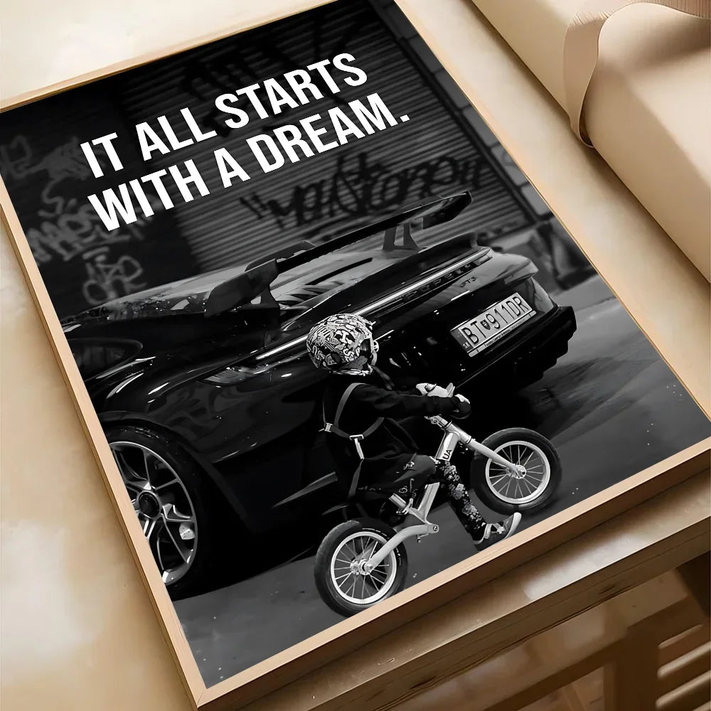 1PC Luxury Super Cars Motivational Quote Dreams Artwork Inspiring Posterart Print Home Living Room Bedroom Entrance Bar Cafe
