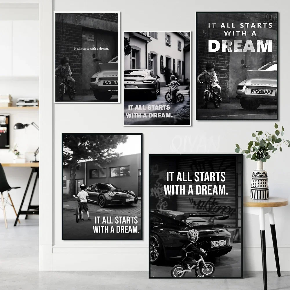 1PC Luxury Super Cars Motivational Quote Dreams Artwork Inspiring Posterart Print Home Living Room Bedroom Entrance Bar Cafe