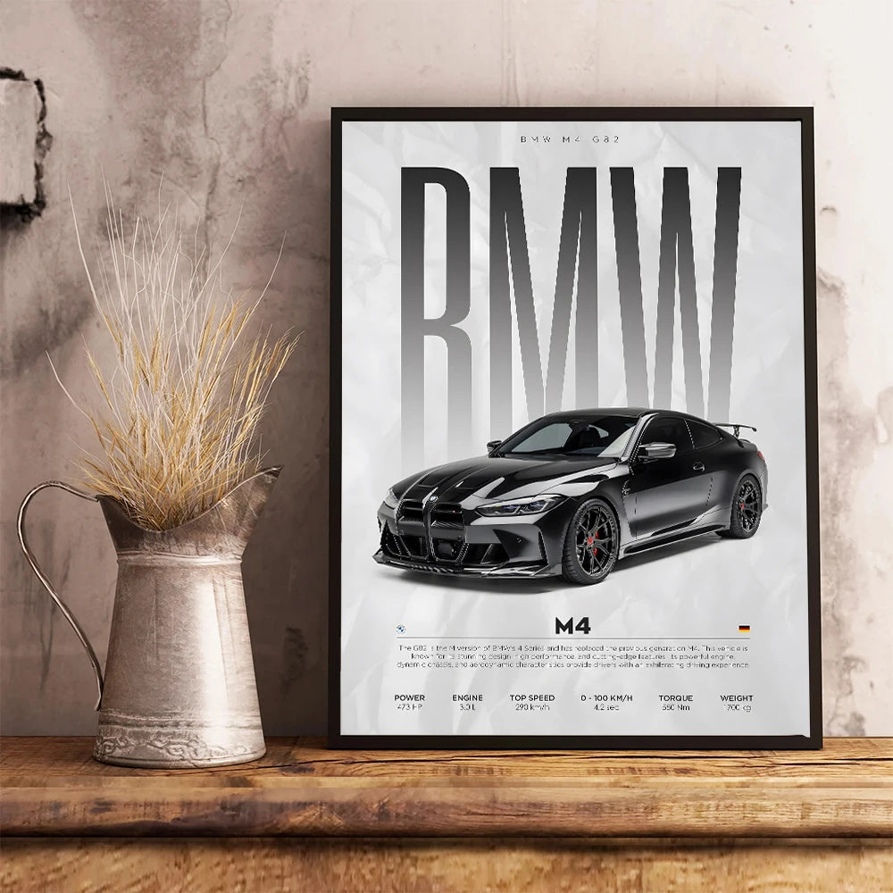 Black Famous Cars Competition Poster Picture Mural Modern Canvas Painting Wall Art Home Decoration Print for Living Room Decor