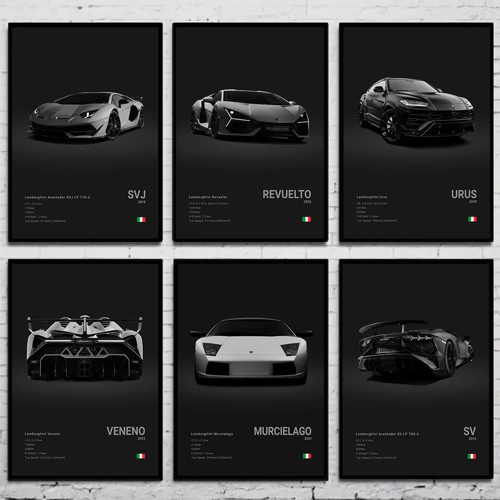 Black Famous Cars Posters Super Car Picture Sports Car Print for Living Room Canvas Painting Wall Art Home Decor Mural Cuadros