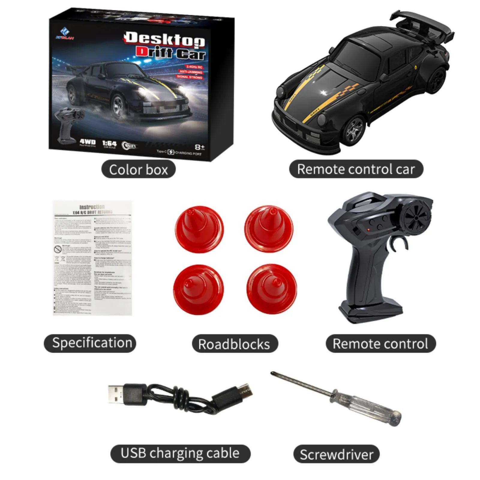 KF20 1:64 RC Drift Car 2.4G High-Speed Racing Car Four-Wheel Mini Desktop Remote Control Car Electric Toy Electric Toy Kids