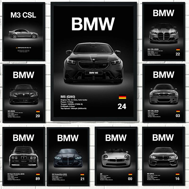 Automotive BMW Car Photography Posters BMW Series Sport Car Prints Canvas Painting Wall Art Pictures Home Living Room