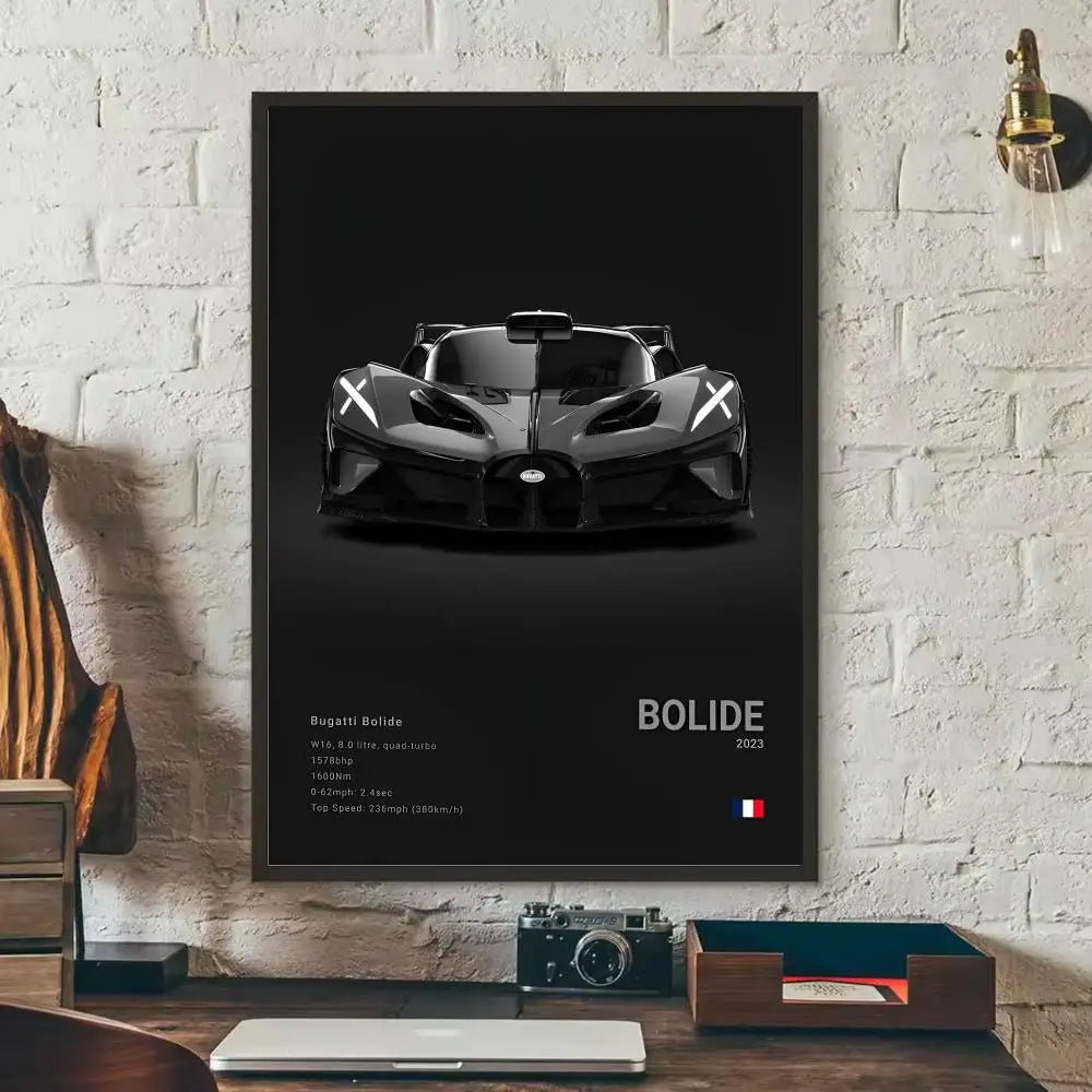 Black Cool Supercar B-Bugatti V-Veyron Poster Room Wall Art Decor Waterproof Stickers For Home Bar Bedroom Decoration