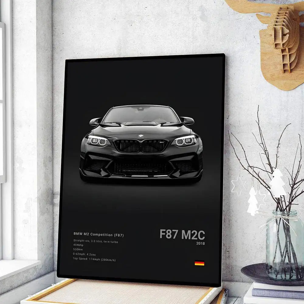 Classic sports car M3 M4 Poster Self-adhesive Art Waterproof Paper Sticker Coffee House Bar Room Wall Decor