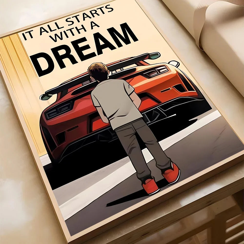 1PC Luxury Super Cars Motivational Quote Dreams Artwork Inspiring Posterart Print Home Living Room Bedroom Entrance Bar Cafe