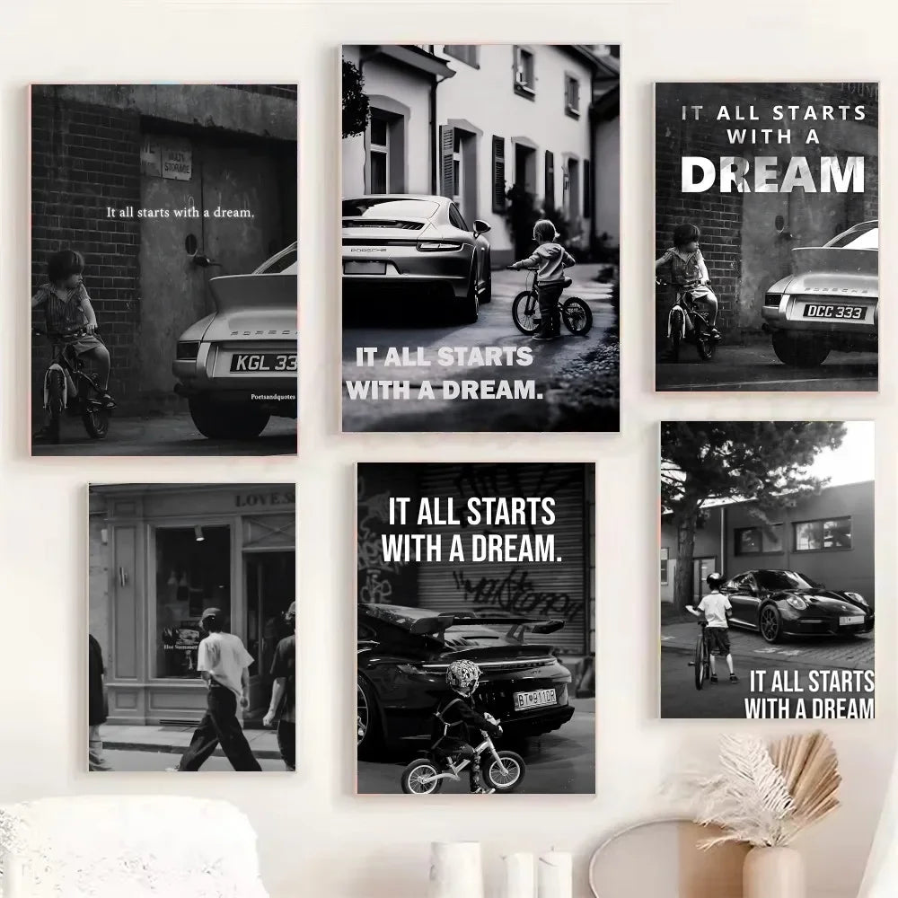 1PC Luxury Super Cars Motivational Quote Dreams Artwork Inspiring Posterart Print Home Living Room Bedroom Entrance Bar Cafe