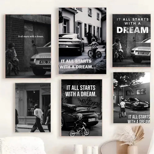 1PC Luxury Super Cars Motivational Quote Dreams Artwork Inspiring Posterart Print Home Living Room Bedroom Entrance Bar Cafe