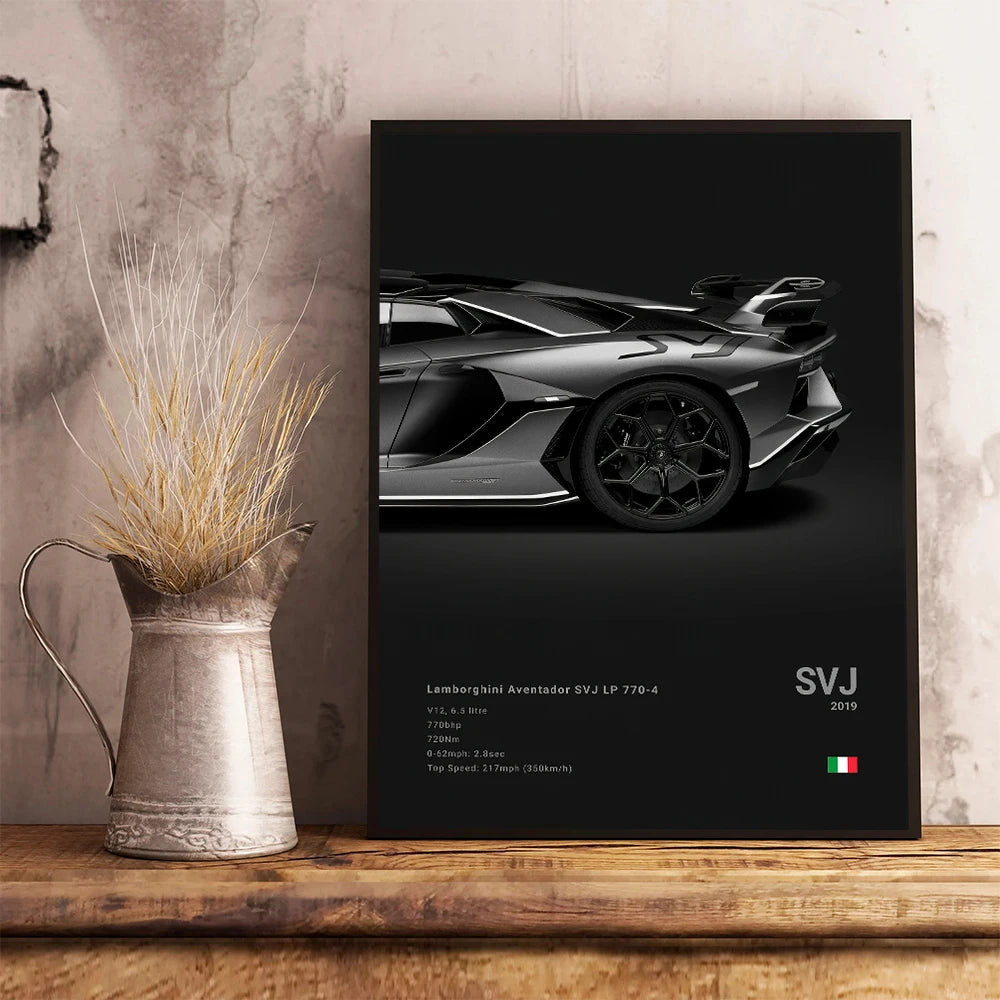 Black Famous Cars Posters Super Car Picture Sports Car Print for Living Room Canvas Painting Wall Art Home Decor Mural Cuadros