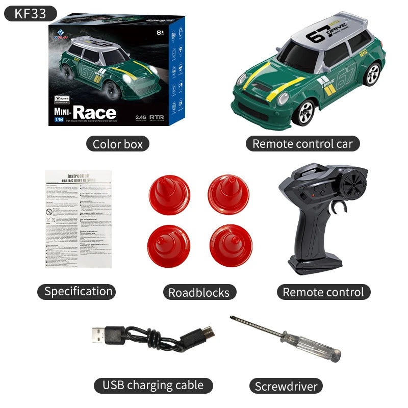 KF20 1:64 RC Drift Car 2.4G High-Speed Racing Car Four-Wheel Mini Desktop Remote Control Car Electric Toy Electric Toy Kids