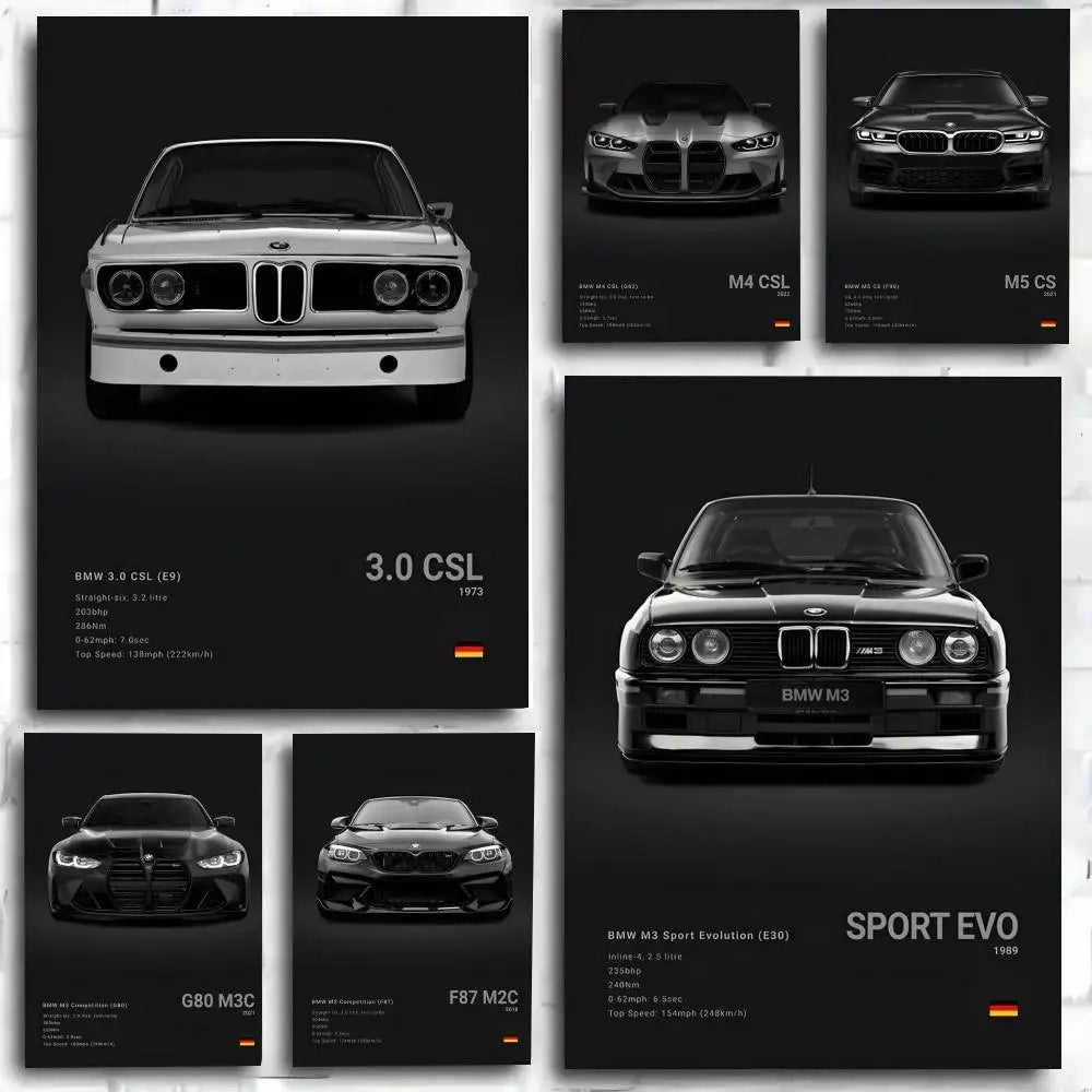 Classic sports car M3 M4 Poster Self-adhesive Art Waterproof Paper Sticker Coffee House Bar Room Wall Decor