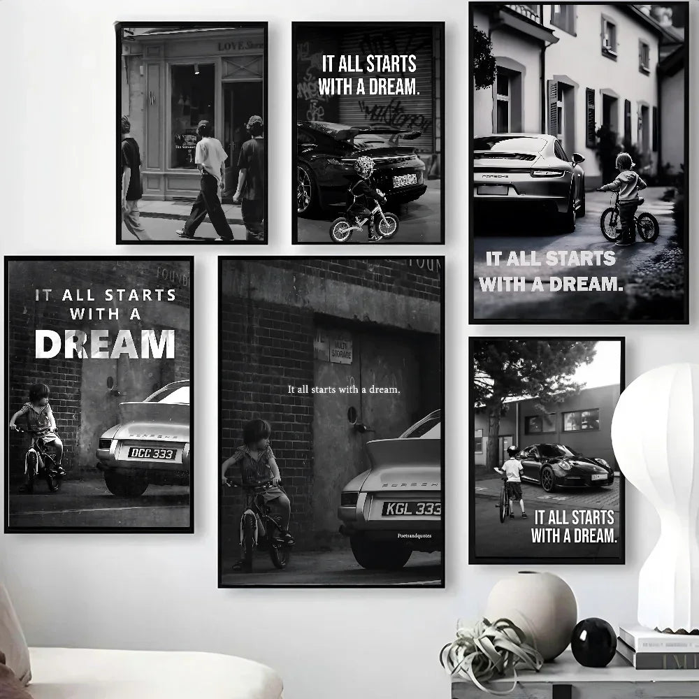 1PC Luxury Super Cars Motivational Quote Dreams Artwork Inspiring Posterart Print Home Living Room Bedroom Entrance Bar Cafe
