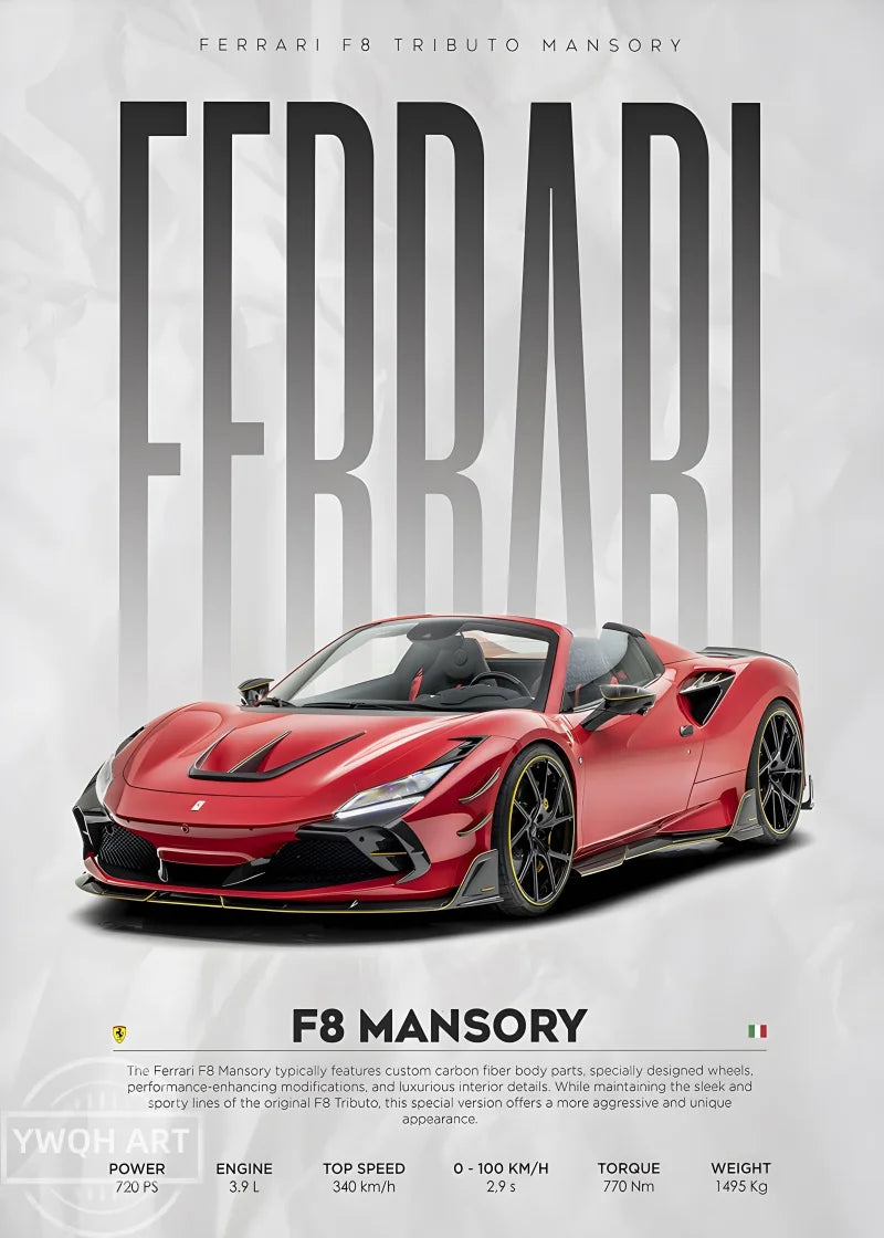 Famous Cars S14 F430 SF90 GTS AMG GT R34 F40 Poster Picture Canvas Painting Wall Art Home Decoration Print for Living Room Decor