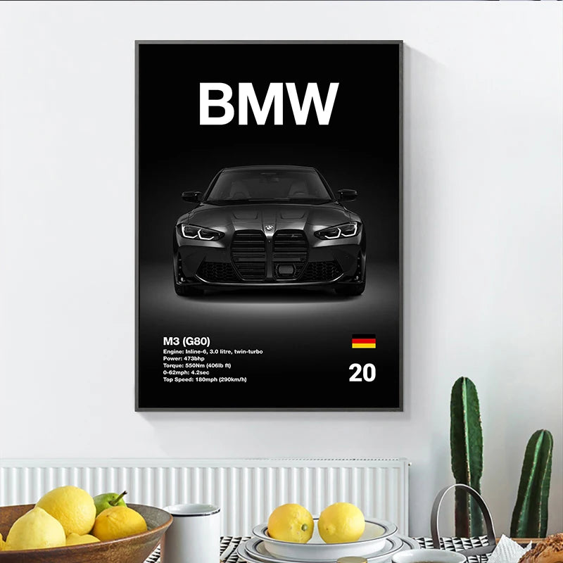 Automotive BMW Car Photography Posters BMW Series Sport Car Prints Canvas Painting Wall Art Pictures Home Living Room
