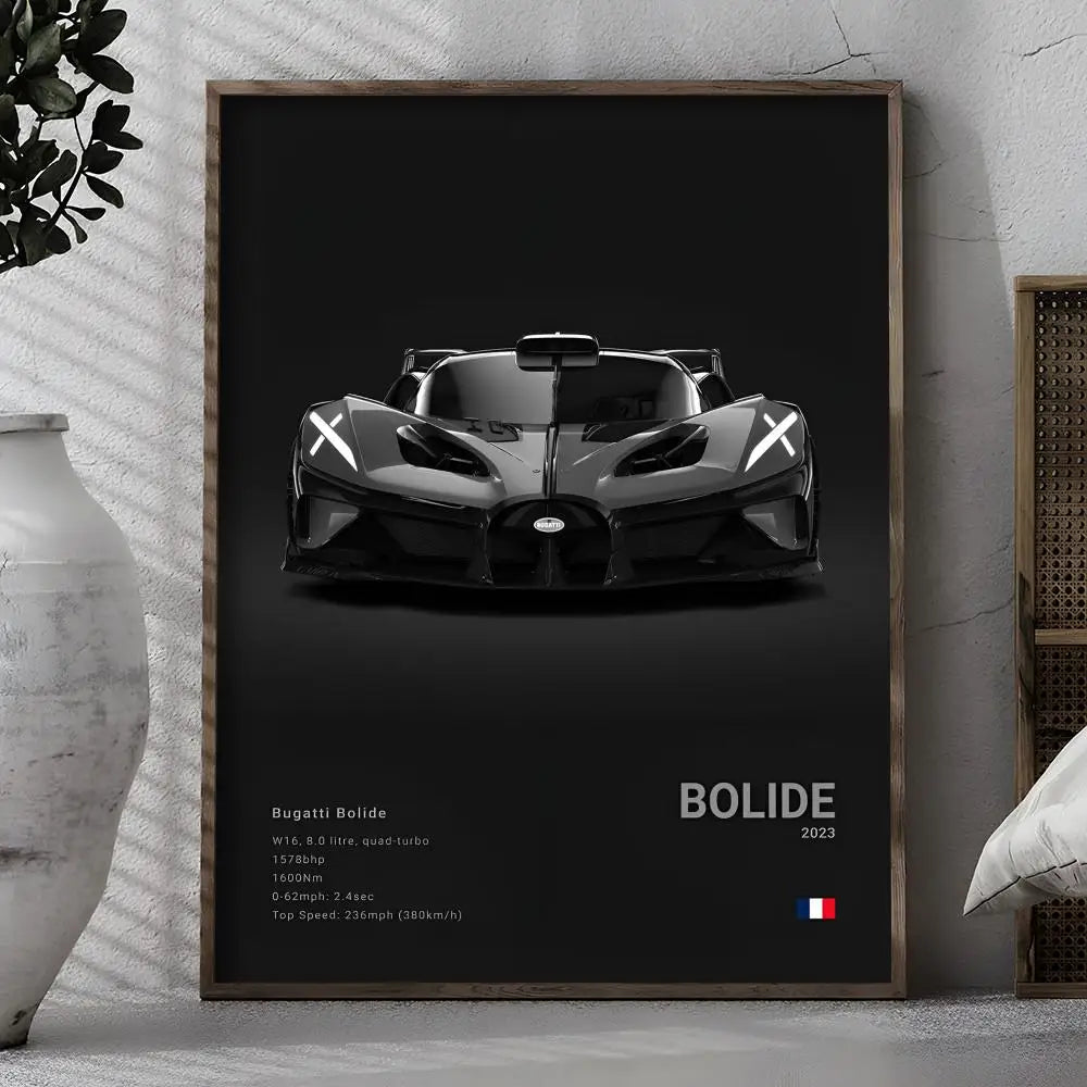 Black Cool Supercar B-Bugatti V-Veyron Poster Room Wall Art Decor Waterproof Stickers For Home Bar Bedroom Decoration