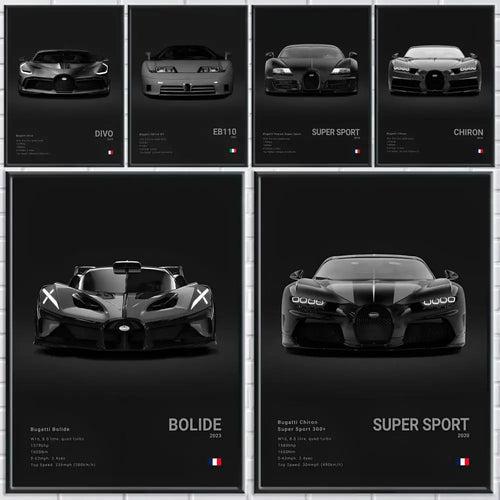 Black Cool Supercar B-Bugatti V-Veyron Poster Room Wall Art Decor Waterproof Stickers For Home Bar Bedroom Decoration