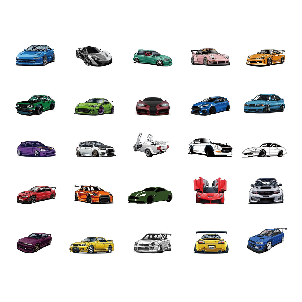 50PCS Retrofit Racing Car Graffiti Stickers Laptop Guitar Luggage Bike Skateboard Waterproof Sticker Decal Kid Toy