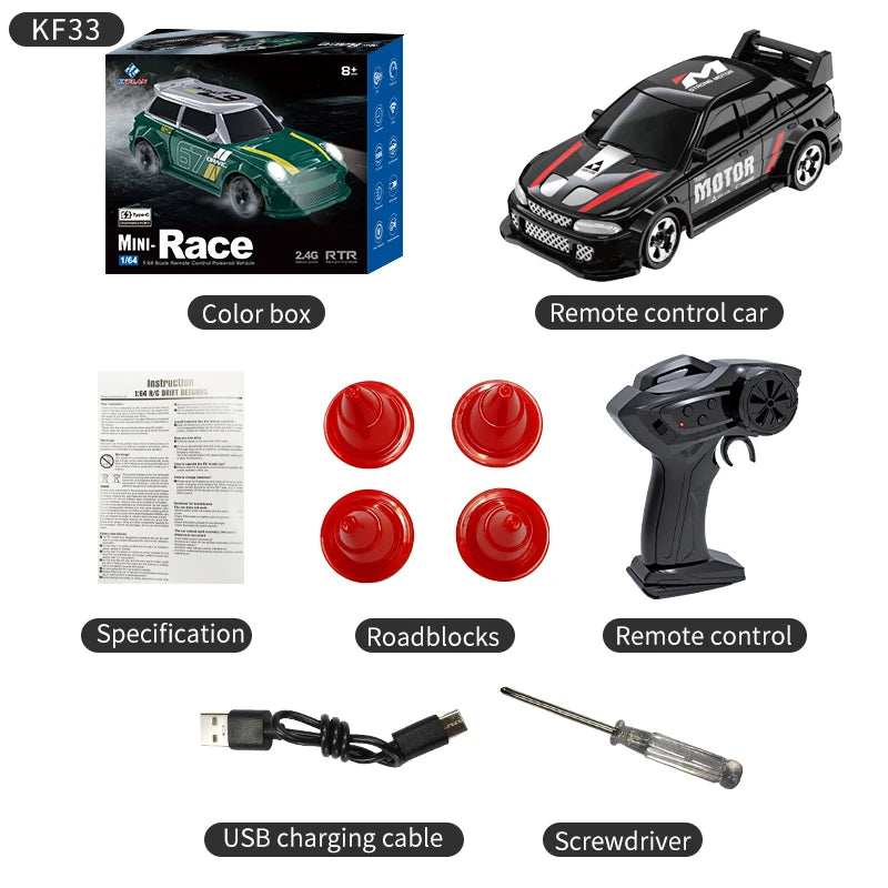 KF20 1:64 RC Drift Car 2.4G High-Speed Racing Car Four-Wheel Mini Desktop Remote Control Car Electric Toy Electric Toy Kids