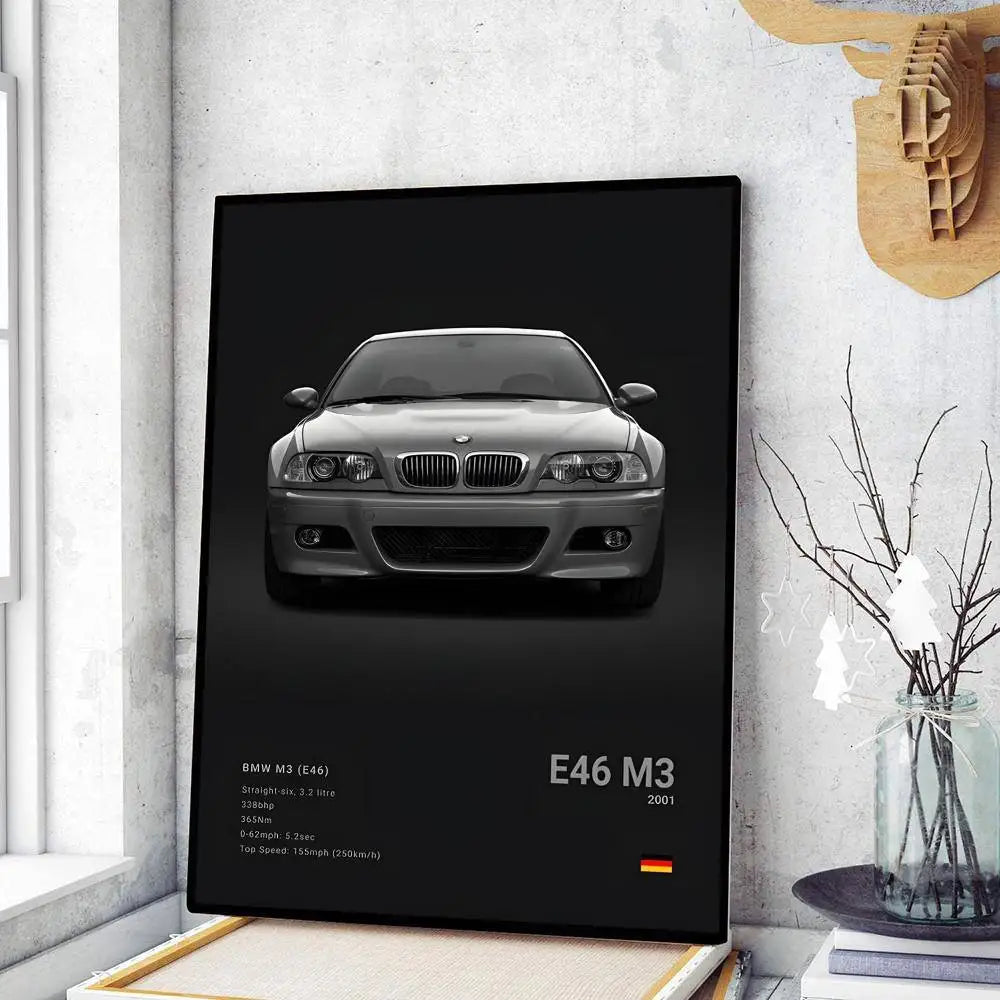 Classic sports car M3 M4 Poster Self-adhesive Art Waterproof Paper Sticker Coffee House Bar Room Wall Decor