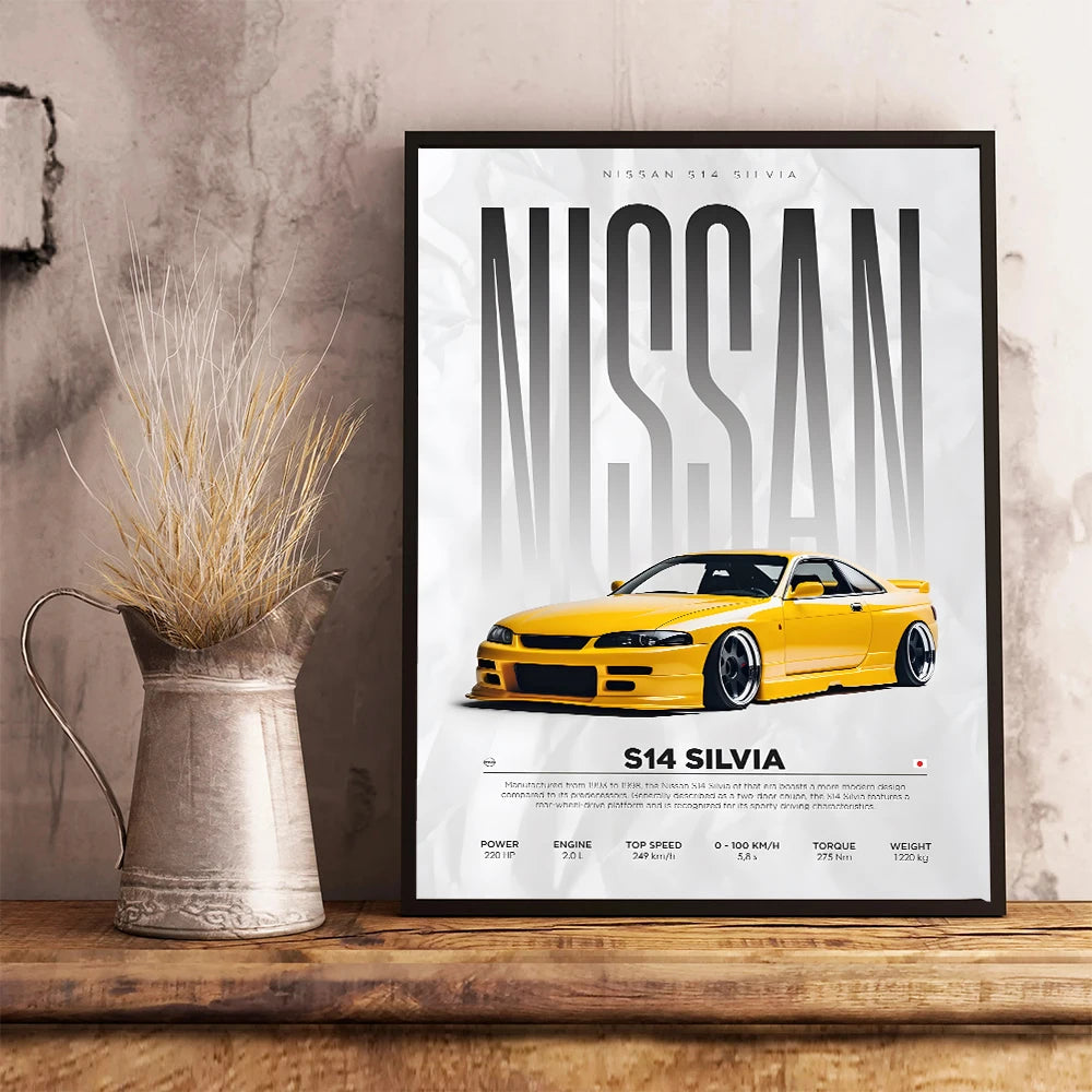 Famous Cars S14 F430 SF90 GTS AMG GT R34 F40 Poster Picture Canvas Painting Wall Art Home Decoration Print for Living Room Decor