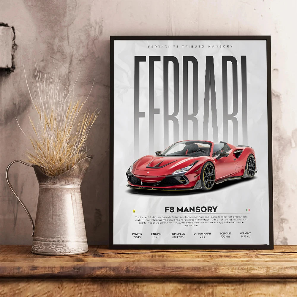 Famous Cars S14 F430 SF90 GTS AMG GT R34 F40 Poster Picture Canvas Painting Wall Art Home Decoration Print for Living Room Decor