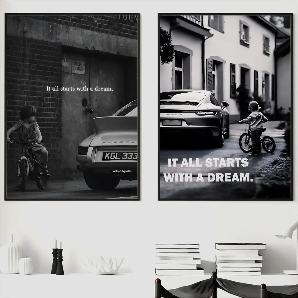1PC Luxury Super Cars Motivational Quote Dreams Artwork Inspiring Posterart Print Home Living Room Bedroom Entrance Bar Cafe