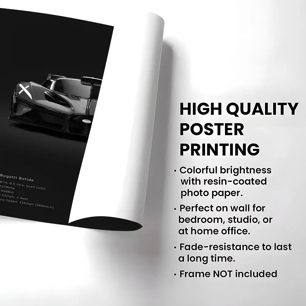 Black Cool Supercar B-Bugatti V-Veyron Poster Room Wall Art Decor Waterproof Stickers For Home Bar Bedroom Decoration