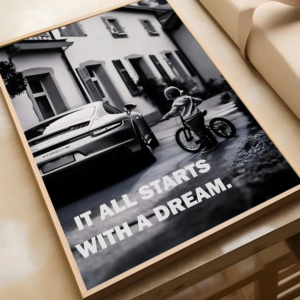 1PC Luxury Super Cars Motivational Quote Dreams Artwork Inspiring Posterart Print Home Living Room Bedroom Entrance Bar Cafe