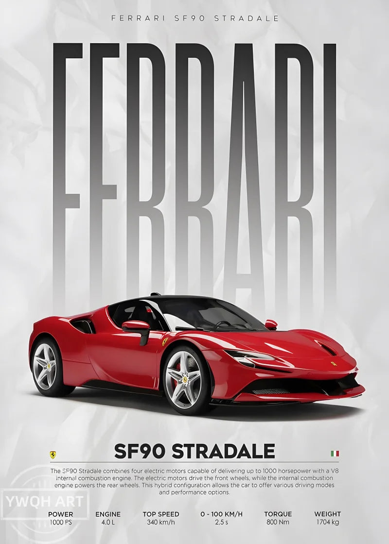 Famous Cars S14 F430 SF90 GTS AMG GT R34 F40 Poster Picture Canvas Painting Wall Art Home Decoration Print for Living Room Decor